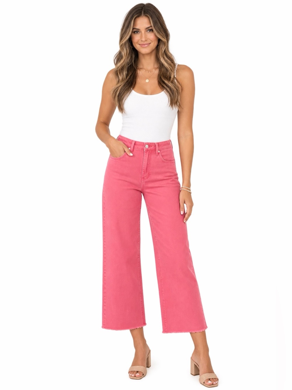 GAP High Rise Raw Frayed Hem Wide Leg Stride Ankle Jeans